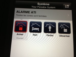 commande de l'alarme par iphone